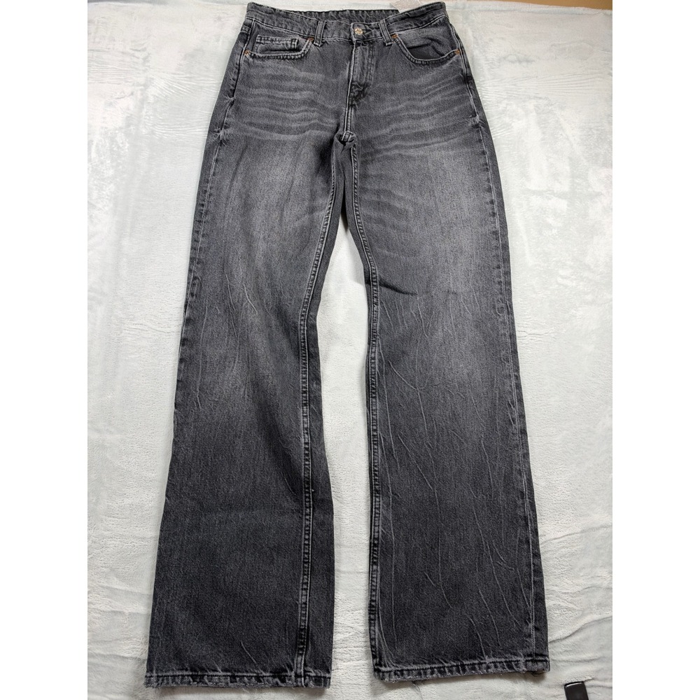 Zara Wide Leg Jeans Womens 8 EU 40 Washed Black Cotton Lyocell Denim 34 Inseam